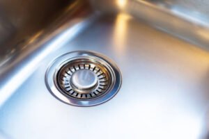 Closeup of clean stainless steel sink